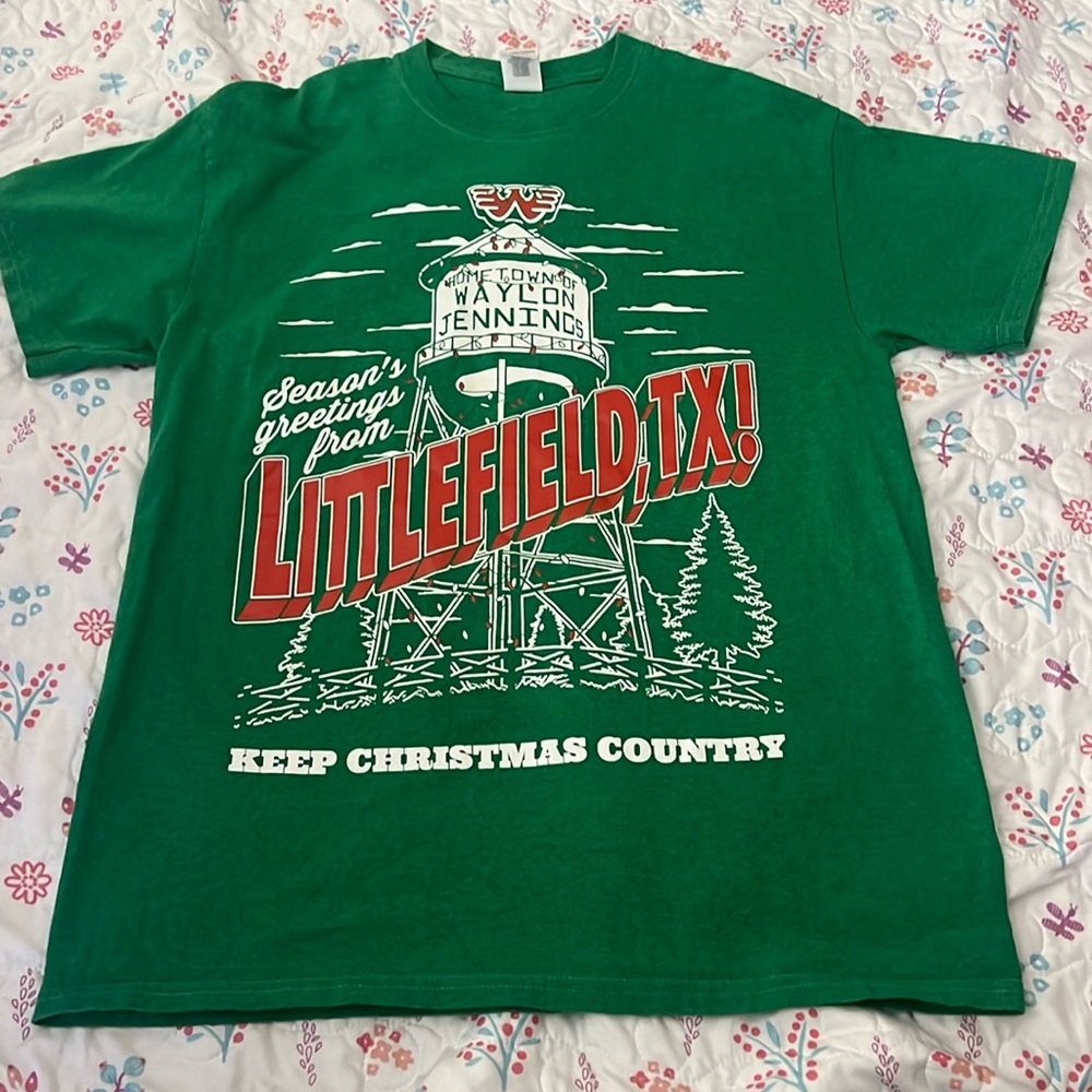 Waylon Jennings Shirt Medium Christmas Green SS Cotton Seasons Greetings Outlaw